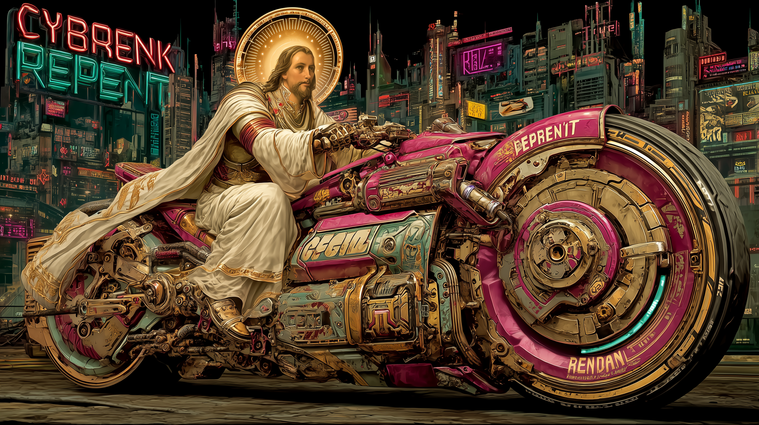 JESUS ON MOTORCYCLE READY FOR ACTION